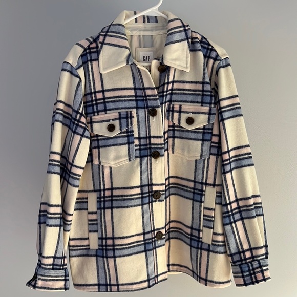 GAP Jackets & Blazers - Gap Women’s Shacket Jacket Blue//white Sz M